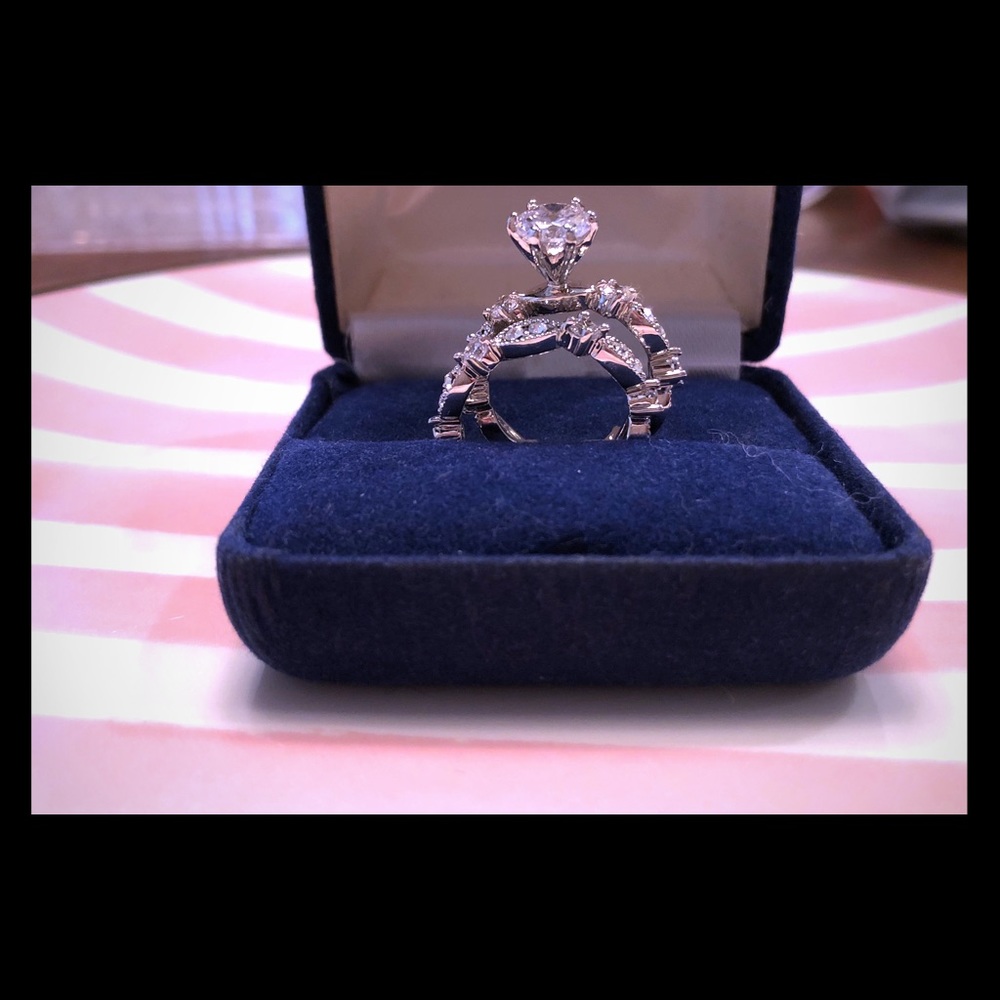 NEVER WORN: Rodium Cubic Zirconia Wedding Set-Sz 6
